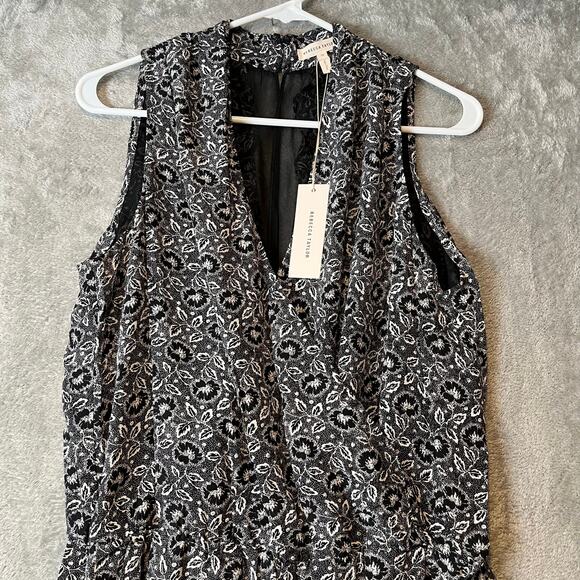 Rebecca Taylor Floral Print Black and White Silk Sleeveless Jumpsuit Size 12 New - Picture 2 of 11